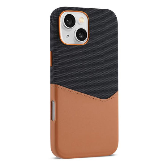 For iPhone 13 Kalebol Cloth Textue Stitching Card Slot Magnetic Phone Case(Brown)