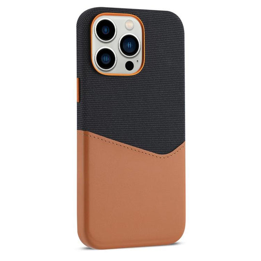 For iPhone 12 Pro Max Kalebol Cloth Textue Stitching Card Slot Magnetic Phone Case(Brown)