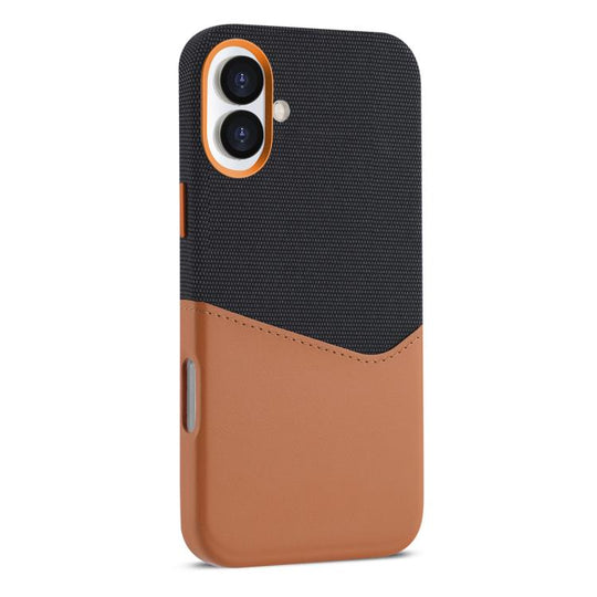 For iPhone 17 Kalebol Cloth Textue Stitching Card Slot Magnetic Phone Case(Brown)