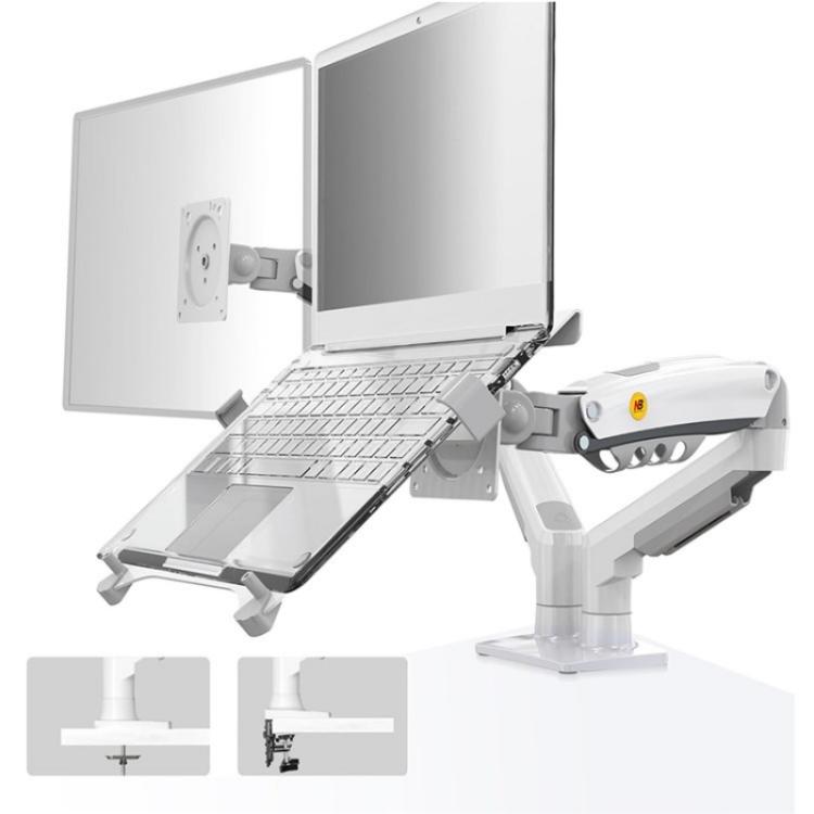 NORTH BAYOU F160-FP Tray Dual Arm Bracket Monitor Desk Mount Adjustable Laptop Holder(White) - Laptop Stand by buy2fix | Online Shopping UK | buy2fix