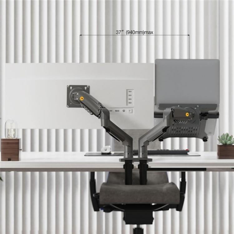 NORTH BAYOU F160-FP Tray Dual Arm Bracket Monitor Desk Mount Adjustable Laptop Holder(White) - Laptop Stand by buy2fix | Online Shopping UK | buy2fix