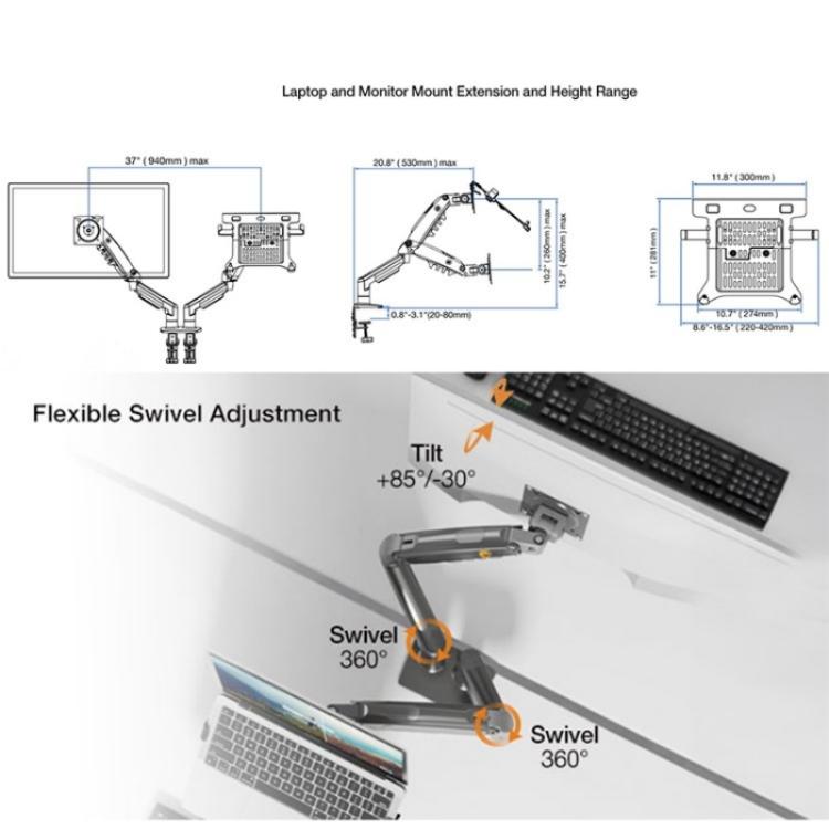 NORTH BAYOU F160-FP Tray Dual Arm Bracket Monitor Desk Mount Adjustable Laptop Holder(Black) - Laptop Stand by buy2fix | Online Shopping UK | buy2fix