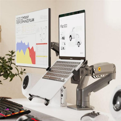 NORTH BAYOU F160-FP Tray Dual Arm Bracket Monitor Desk Mount Adjustable Laptop Holder(White) - Laptop Stand by buy2fix | Online Shopping UK | buy2fix