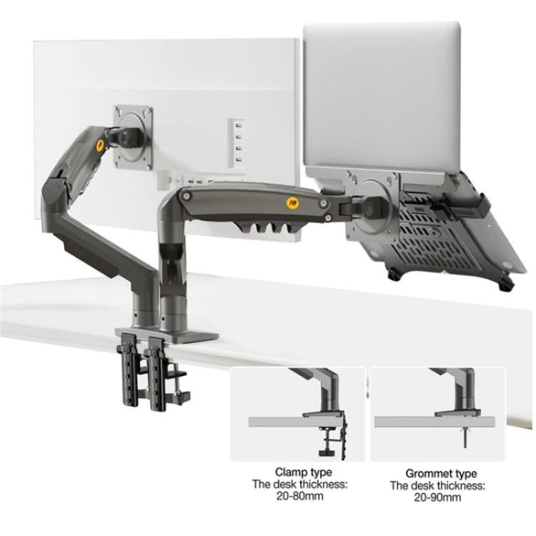 NORTH BAYOU F160-FP Tray Dual Arm Bracket Monitor Desk Mount Adjustable Laptop Holder(White) - Laptop Stand by buy2fix | Online Shopping UK | buy2fix