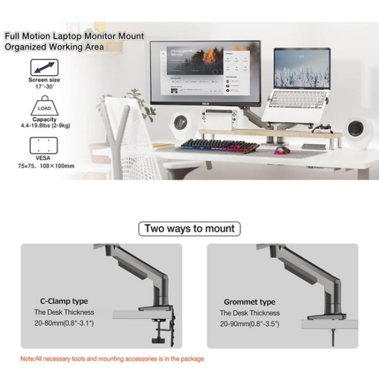 NORTH BAYOU F160-FP Tray Dual Arm Bracket Monitor Desk Mount Adjustable Laptop Holder(White) - Laptop Stand by buy2fix | Online Shopping UK | buy2fix