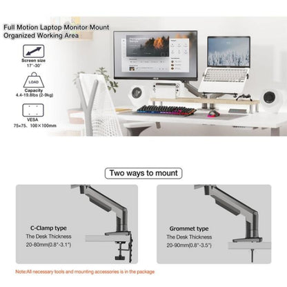 NORTH BAYOU F160-FP Tray Dual Arm Bracket Monitor Desk Mount Adjustable Laptop Holder(White) - Laptop Stand by buy2fix | Online Shopping UK | buy2fix