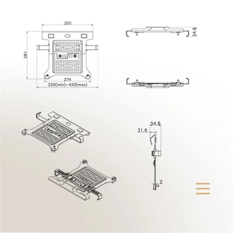 NORTH BAYOU F80-FP For 17-30 Inch Laptop Height Adjustable Desktop Mount Bracket(Black) - Laptop Stand by buy2fix | Online Shopping UK | buy2fix