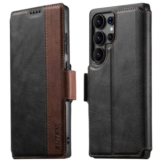For Samsung Galaxy S24 Ultra 5G Suteni Q07 2-in-1 Multi-function Detachable Wallet MagSafe Phone Case(Black)