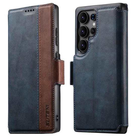 For Samsung Galaxy S22 Ultra 5G Suteni Q07 2-in-1 Multi-function Detachable Wallet MagSafe Phone Case(Blue)