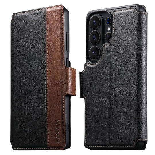 For Samsung Galaxy S26 Ultra 5G Suteni Q07 2-in-1 Multi-function Detachable Wallet MagSafe Phone Case(Black)