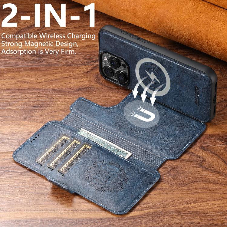 For iPhone 16 Pro Max Suteni Q06 2-in-1 Multi-function Detachable Wallet MagSafe Phone Case(Blue) - iPhone 16 Pro Max Cases by Suteni | Online Shopping UK | buy2fix