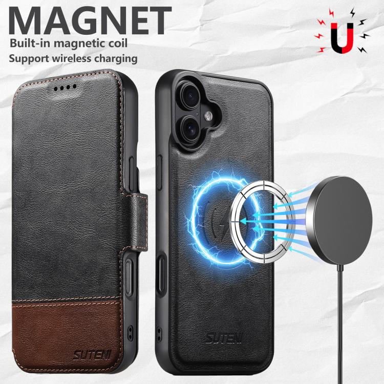 For iPhone 16 Plus Suteni Q06 2-in-1 Multi-function Detachable Wallet MagSafe Phone Case(Black) - iPhone 16 Plus Cases by Suteni | Online Shopping UK | buy2fix