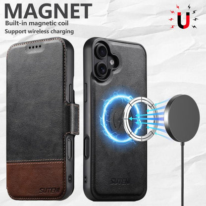 For iPhone 16 Plus Suteni Q06 2-in-1 Multi-function Detachable Wallet MagSafe Phone Case(Black) - iPhone 16 Plus Cases by Suteni | Online Shopping UK | buy2fix