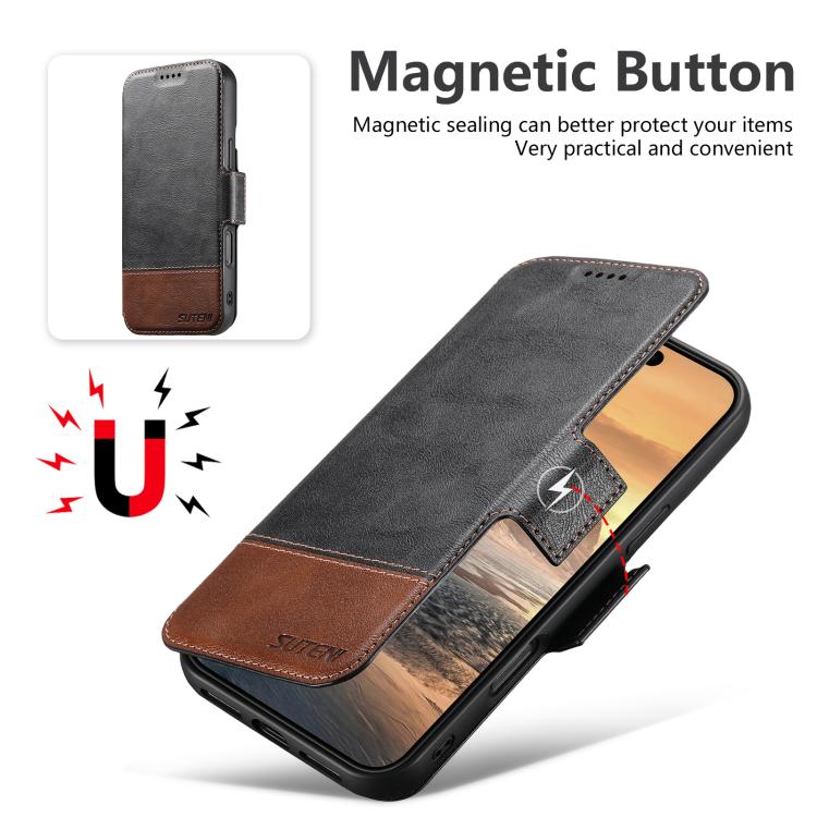 For iPhone 16 Plus Suteni Q06 2-in-1 Multi-function Detachable Wallet MagSafe Phone Case(Black) - iPhone 16 Plus Cases by Suteni | Online Shopping UK | buy2fix