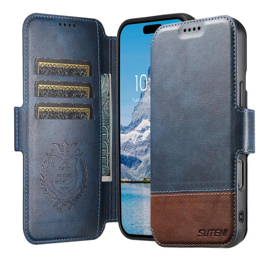 For iPhone 16 Plus Suteni Q06 2-in-1 Multi-function Detachable Wallet MagSafe Phone Case(Blue) - iPhone 16 Plus Cases by Suteni | Online Shopping UK | buy2fix