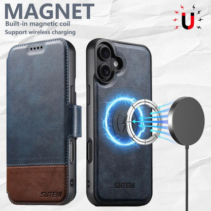 For iPhone 16 Plus Suteni Q06 2-in-1 Multi-function Detachable Wallet MagSafe Phone Case(Blue) - iPhone 16 Plus Cases by Suteni | Online Shopping UK | buy2fix