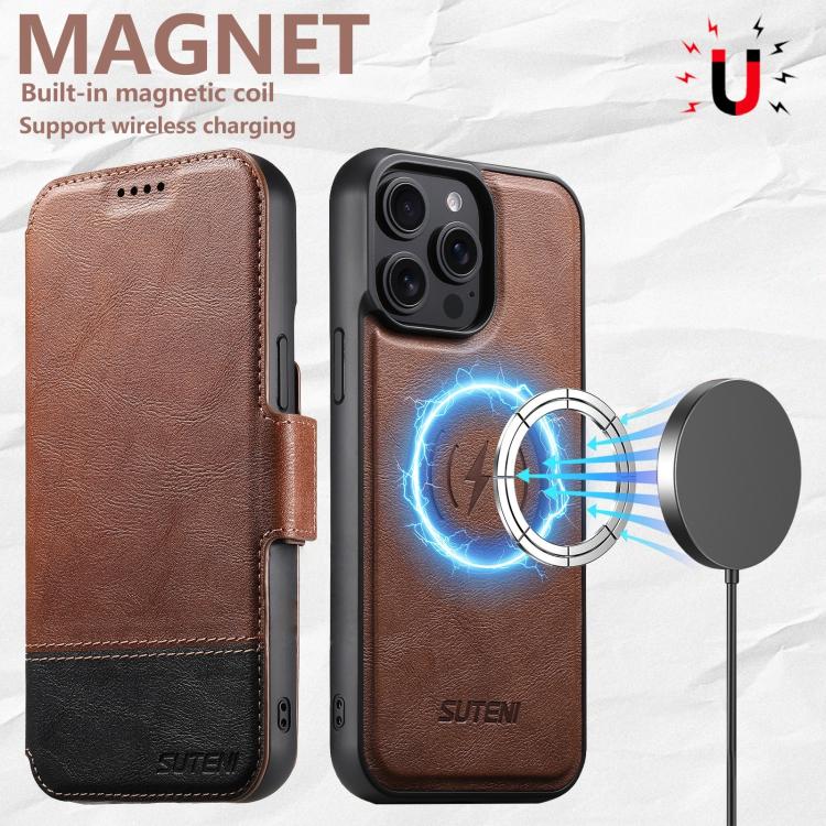 For iPhone 15 Pro Max Suteni Q06 2-in-1 Multi-function Detachable Wallet MagSafe Phone Case(Brown) - iPhone 15 Pro Max Cases by Suteni | Online Shopping UK | buy2fix