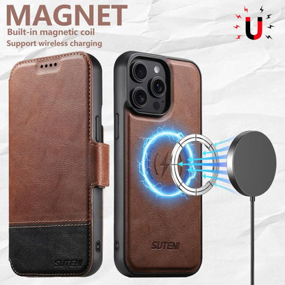 For iPhone 15 Pro Max Suteni Q06 2-in-1 Multi-function Detachable Wallet MagSafe Phone Case(Brown) - iPhone 15 Pro Max Cases by Suteni | Online Shopping UK | buy2fix
