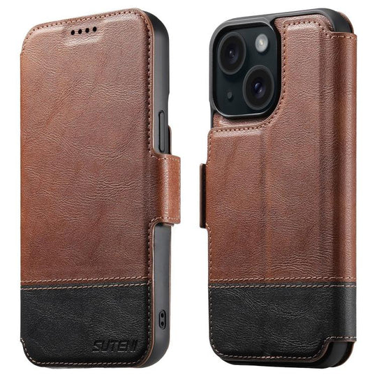 For iPhone 15 Suteni Q06 2-in-1 Multi-function Detachable Wallet MagSafe Phone Case(Brown)