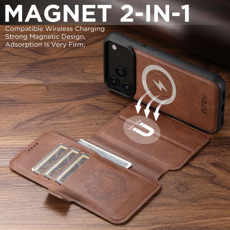 For iPhone 17 Pro Max Suteni Q06 2-in-1 Multi-function Detachable Wallet MagSafe Phone Case(Brown) - iPhone 17 Pro Max Cases by Suteni | Online Shopping UK | buy2fix