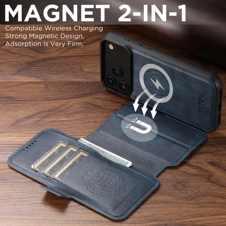 For iPhone 17 Pro Max Suteni Q06 2-in-1 Multi-function Detachable Wallet MagSafe Phone Case(Blue) - iPhone 17 Pro Max Cases by Suteni | Online Shopping UK | buy2fix