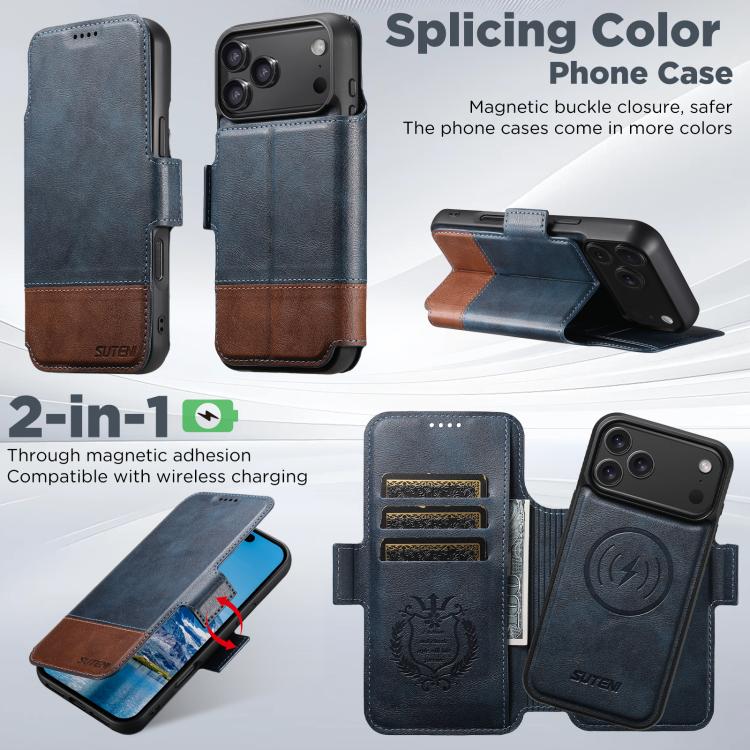 For iPhone 17 Pro Max Suteni Q06 2-in-1 Multi-function Detachable Wallet MagSafe Phone Case(Blue) - iPhone 17 Pro Max Cases by Suteni | Online Shopping UK | buy2fix
