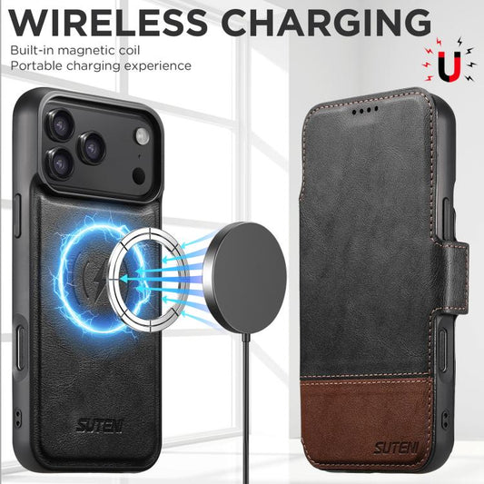 For iPhone 17 Pro Suteni Q06 2-in-1 Multi-function Detachable Wallet MagSafe Phone Case(Black) - iPhone 17 Pro Cases by Suteni | Online Shopping UK | buy2fix