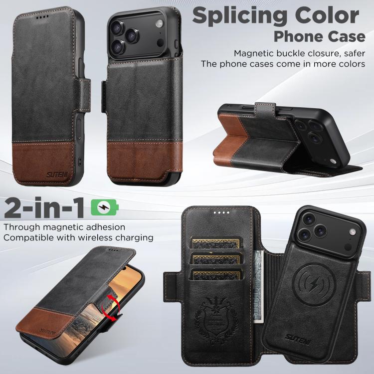 For iPhone 17 Pro Suteni Q06 2-in-1 Multi-function Detachable Wallet MagSafe Phone Case(Black) - iPhone 17 Pro Cases by Suteni | Online Shopping UK | buy2fix