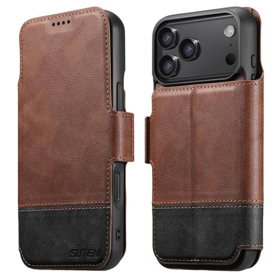 For iPhone 17 Pro Suteni Q06 2-in-1 Multi-function Detachable Wallet MagSafe Phone Case(Brown)