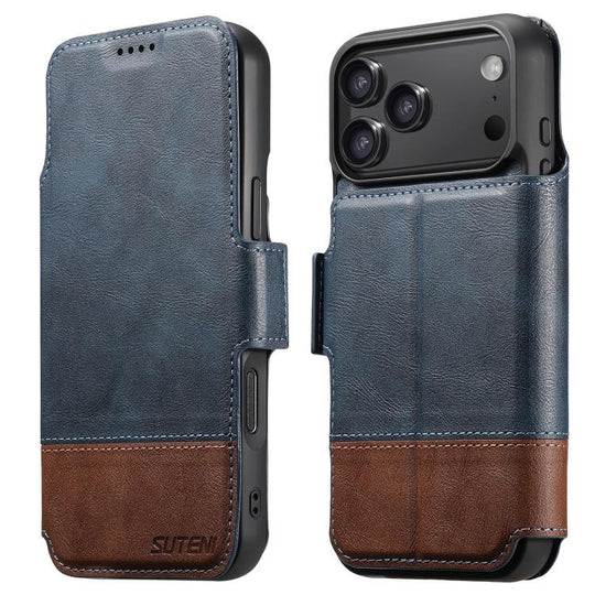 For iPhone 17 Pro Suteni Q06 2-in-1 Multi-function Detachable Wallet MagSafe Phone Case(Blue)