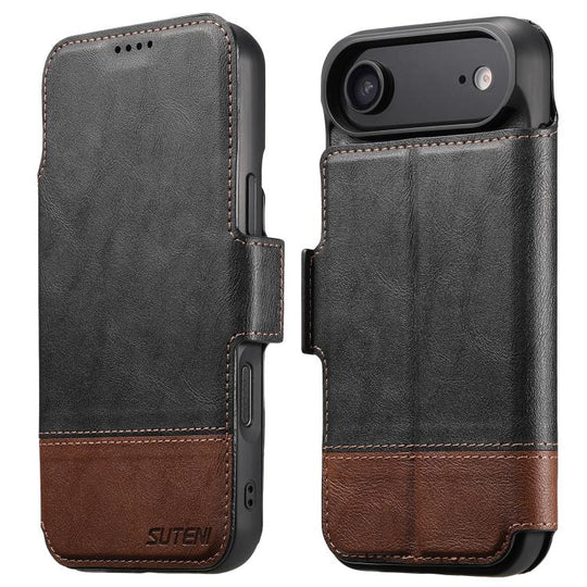 For iPhone Air Suteni Q06 2-in-1 Multi-function Detachable Wallet MagSafe Phone Case(Black)