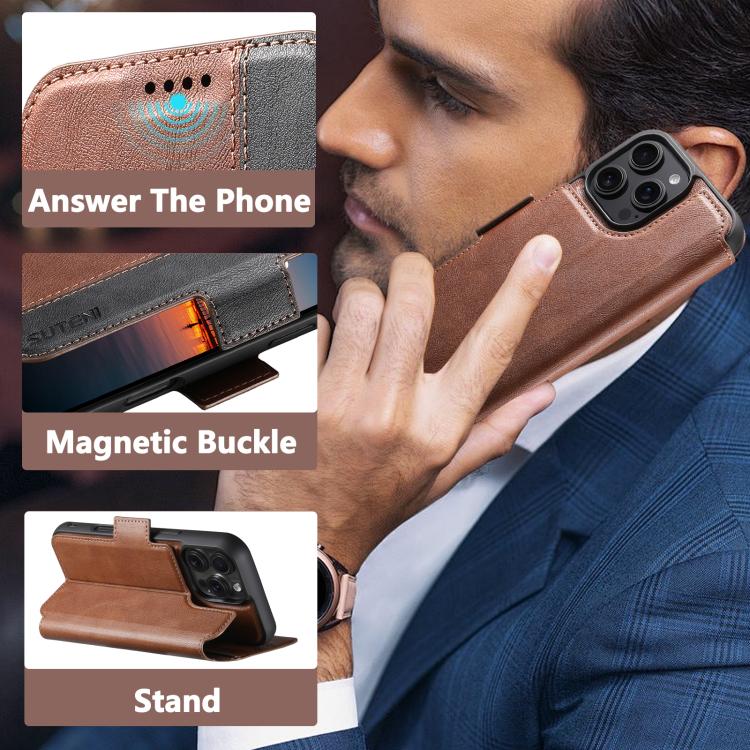 For iPhone 16 Pro Suteni Q07 2-in-1 Multi-function Detachable Wallet MagSafe Phone Case(Brown) - iPhone 16 Pro Cases by Suteni | Online Shopping UK | buy2fix