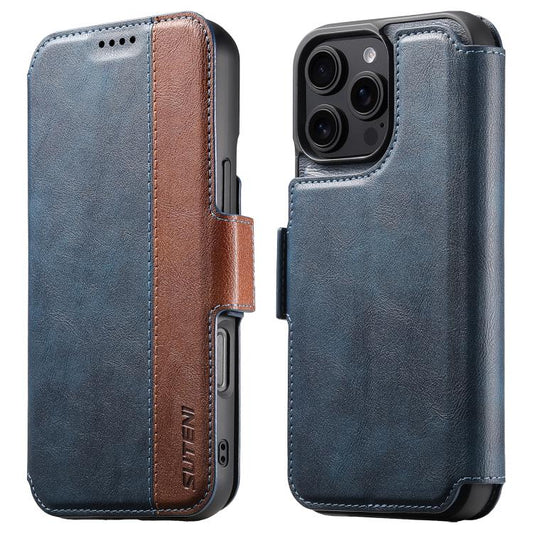 For iPhone 16 Pro Suteni Q07 2-in-1 Multi-function Detachable Wallet MagSafe Phone Case(Blue) - iPhone 16 Pro Cases by Suteni | Online Shopping UK | buy2fix