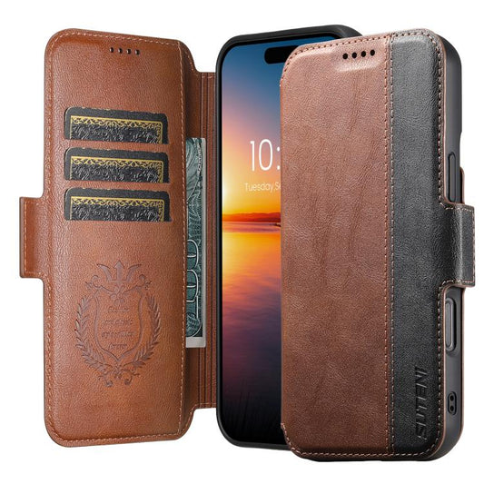 For iPhone 16 Plus Suteni Q07 2-in-1 Multi-function Detachable Wallet MagSafe Phone Case(Brown) - iPhone 16 Plus Cases by Suteni | Online Shopping UK | buy2fix