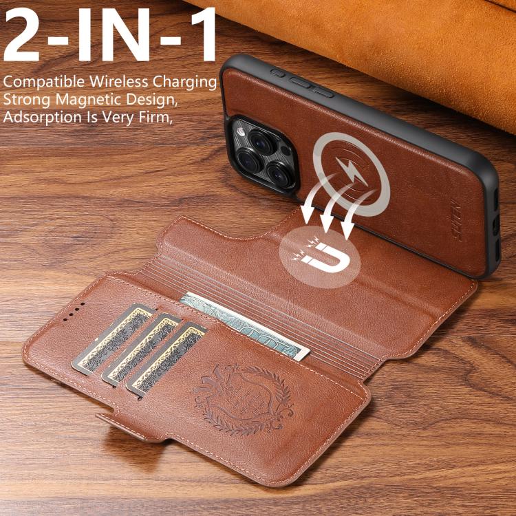 For iPhone 15 Pro Max Suteni Q07 2-in-1 Multi-function Detachable Wallet MagSafe Phone Case(Brown) - iPhone 15 Pro Max Cases by Suteni | Online Shopping UK | buy2fix