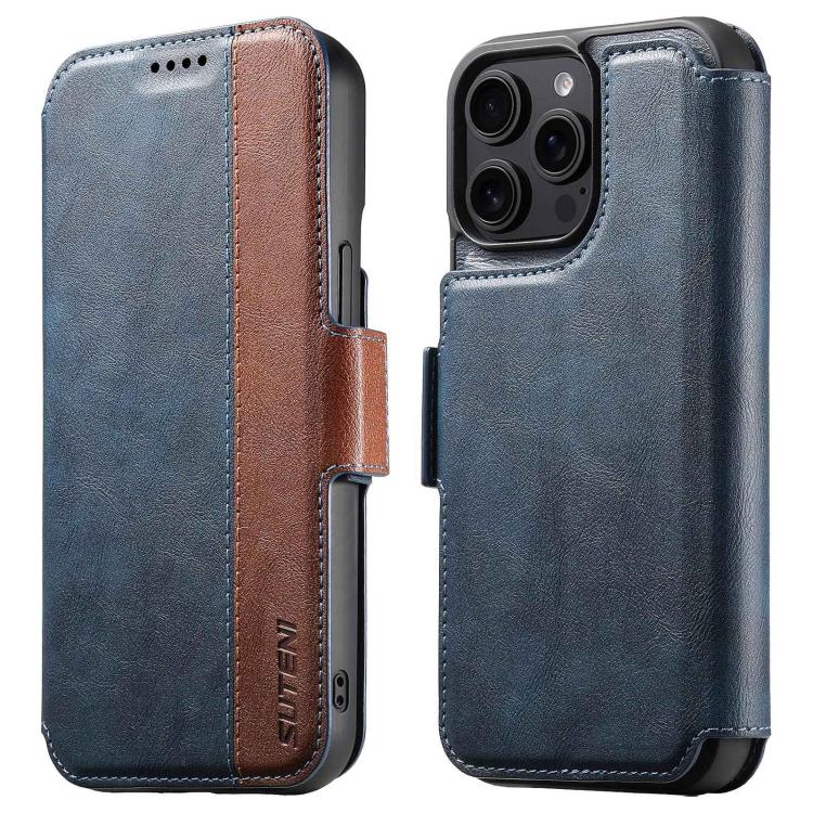 For iPhone 15 Pro Suteni Q07 2-in-1 Multi-function Detachable Wallet MagSafe Phone Case(Blue) - iPhone 15 Pro Cases by Suteni | Online Shopping UK | buy2fix