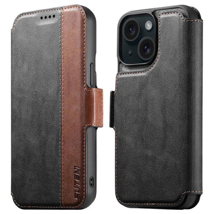 For iPhone 15 Suteni Q07 2-in-1 Multi-function Detachable Wallet MagSafe Phone Case(Black) - iPhone 15 Cases by Suteni | Online Shopping UK | buy2fix