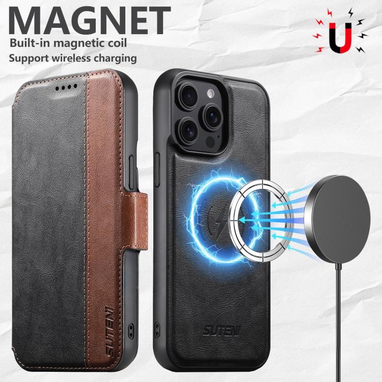 For iPhone 15 Suteni Q07 2-in-1 Multi-function Detachable Wallet MagSafe Phone Case(Black) - iPhone 15 Cases by Suteni | Online Shopping UK | buy2fix
