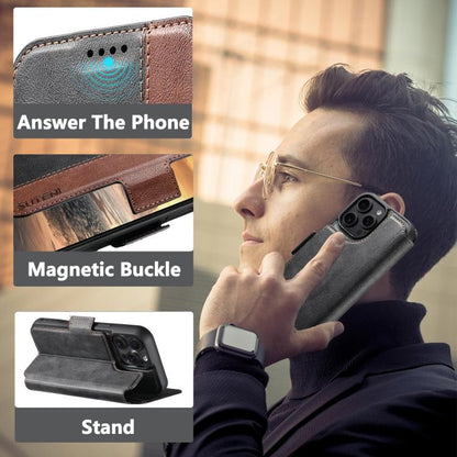 For iPhone 15 Suteni Q07 2-in-1 Multi-function Detachable Wallet MagSafe Phone Case(Black) - iPhone 15 Cases by Suteni | Online Shopping UK | buy2fix