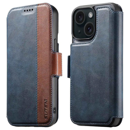 For iPhone 15 Suteni Q07 2-in-1 Multi-function Detachable Wallet MagSafe Phone Case(Blue)