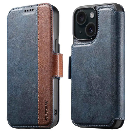 For iPhone 14 Suteni Q07 2-in-1 Multi-function Detachable Wallet MagSafe Phone Case(Blue) - iPhone 14 Cases by Suteni | Online Shopping UK | buy2fix
