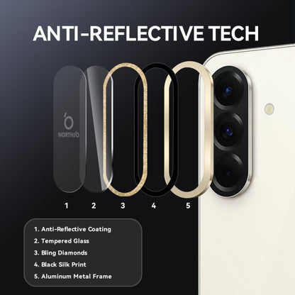 For Samsung Galaxy A36 5G / A56 5G NORTHJO 1 Set Camera Lens Protector Glitter Metal Ring Film(Gold) - For Samsung by NORTHJO | Online Shopping UK | buy2fix