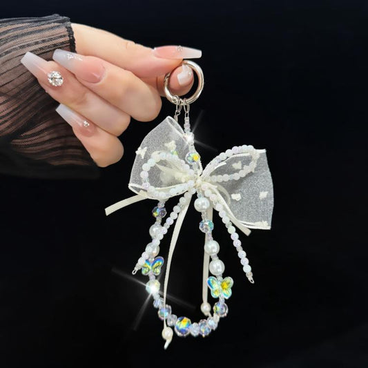 Pearl Bow Laser Butterfly Mobile Phone Chain(White) - Lanyards & Wrist Straps by buy2fix | Online Shopping UK | buy2fix