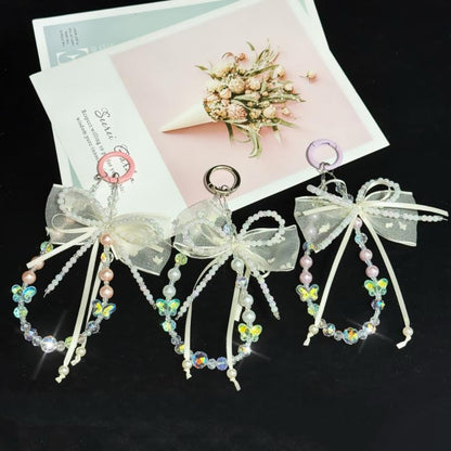 Pearl Bow Laser Butterfly Mobile Phone Chain(White) - Lanyards & Wrist Straps by buy2fix | Online Shopping UK | buy2fix