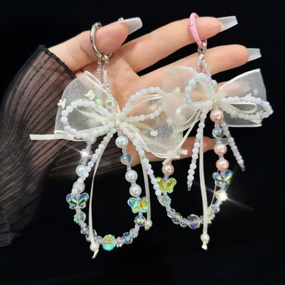 Pearl Bow Laser Butterfly Mobile Phone Chain(Purple) - Lanyards & Wrist Straps by buy2fix | Online Shopping UK | buy2fix