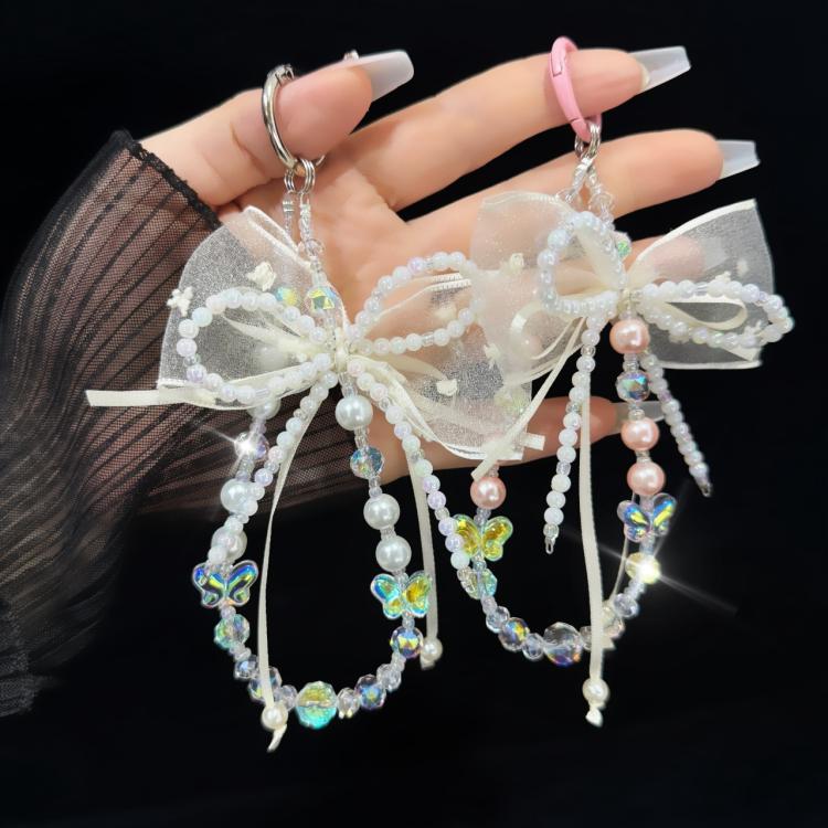 Pearl Bow Laser Butterfly Mobile Phone Chain(White) - Lanyards & Wrist Straps by buy2fix | Online Shopping UK | buy2fix