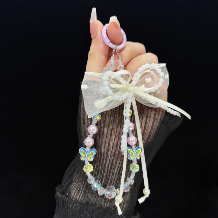 Pearl Bow Laser Butterfly Mobile Phone Chain(White) - Lanyards & Wrist Straps by buy2fix | Online Shopping UK | buy2fix
