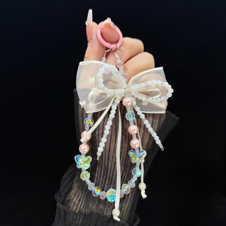 Pearl Bow Laser Butterfly Mobile Phone Chain(Purple) - Lanyards & Wrist Straps by buy2fix | Online Shopping UK | buy2fix