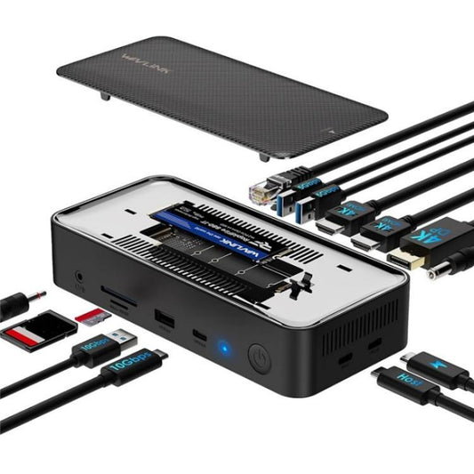 WAVLINK UMD23M For Laptop Tablet 13 in 1 USB-C Hub 10Gbps M.2 Pcie / SATA SSD Enclosure(UK Plug) - USB HUB by WAVLINK | Online Shopping UK | buy2fix