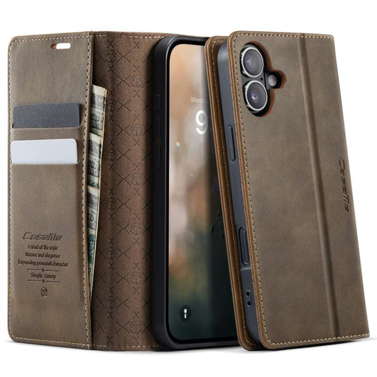 For iPhone 16 Plus CaseMe 033 Calf Leather Lining Microfibre RFID Blocking Phone Case(Coffee) - iPhone 16 Plus Cases by CaseMe | Online Shopping UK | buy2fix
